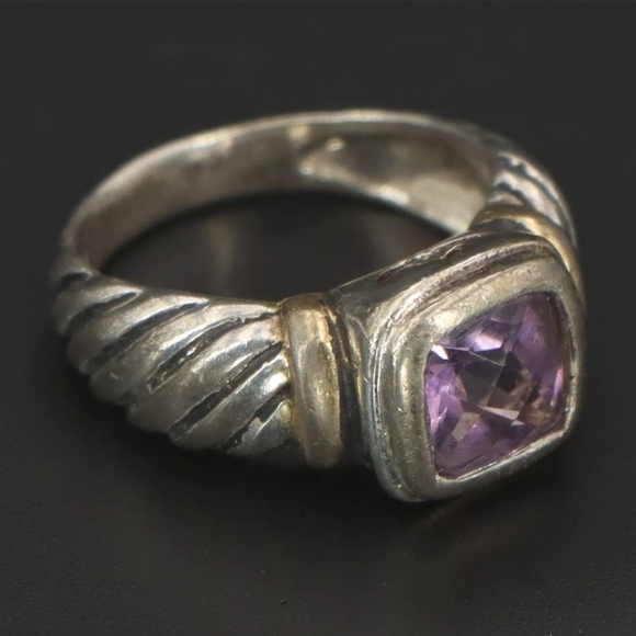 VTG Sterling Silver w gold accent braided rope ring 6.5 Purple Crystal Stone - Picture 4 of 9